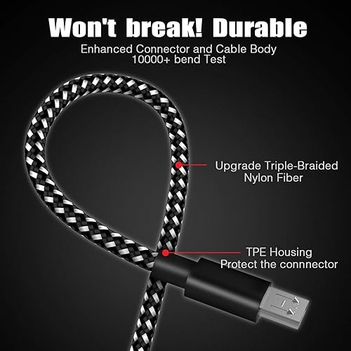 Miniatura 6 de Paquete de 3 cables de carga para controlador PS4 de 10 pies Cable de carga de nailon trenzado micro USB de alta velocidad compatible con