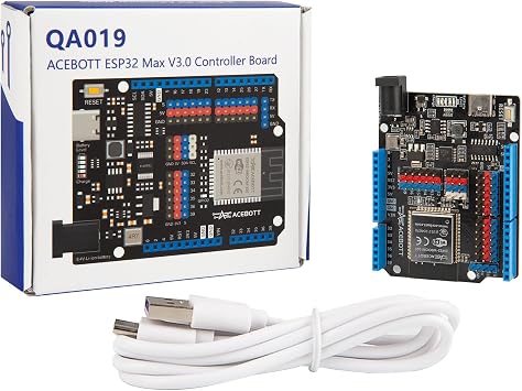ACEBOTT Robot ESP-WROOM-32 ESP-32E ESP32 Development Controller Board Max V3.0 Compatible with Arduino,Type-C USB Dual Mode WiFi + Bluetooth Dual Core Rechargeable Microcontroller
