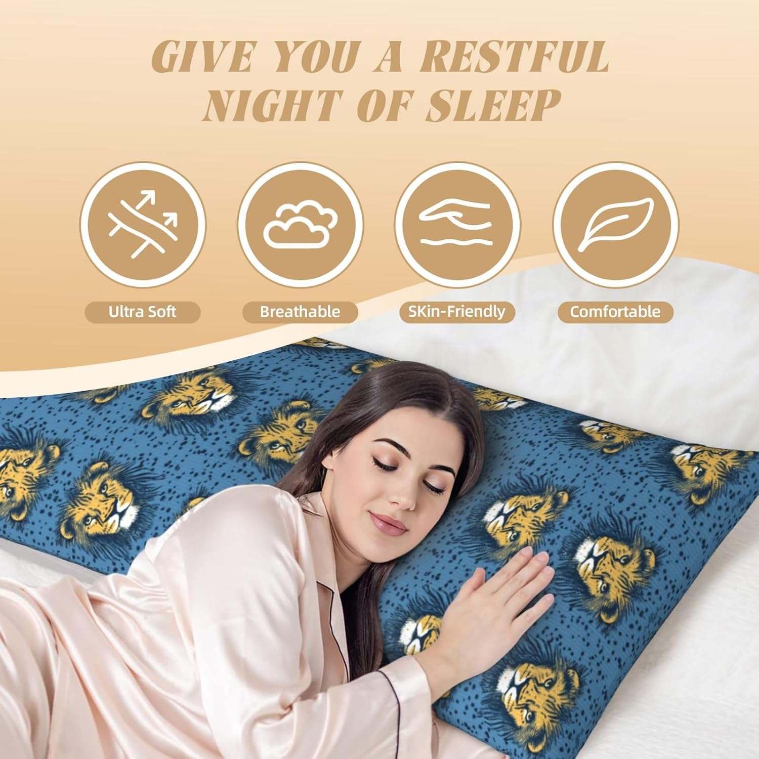 Lion Lions Head Lion Kids Blue Body Pillow Cover with Hidden Zipper 54"X20",Ultra Soft Microfiber Long Pillow Case Decorative Bedding Pillowcase Cushion Cover Cases for Bedroom Couch Sofa,Home Gifts