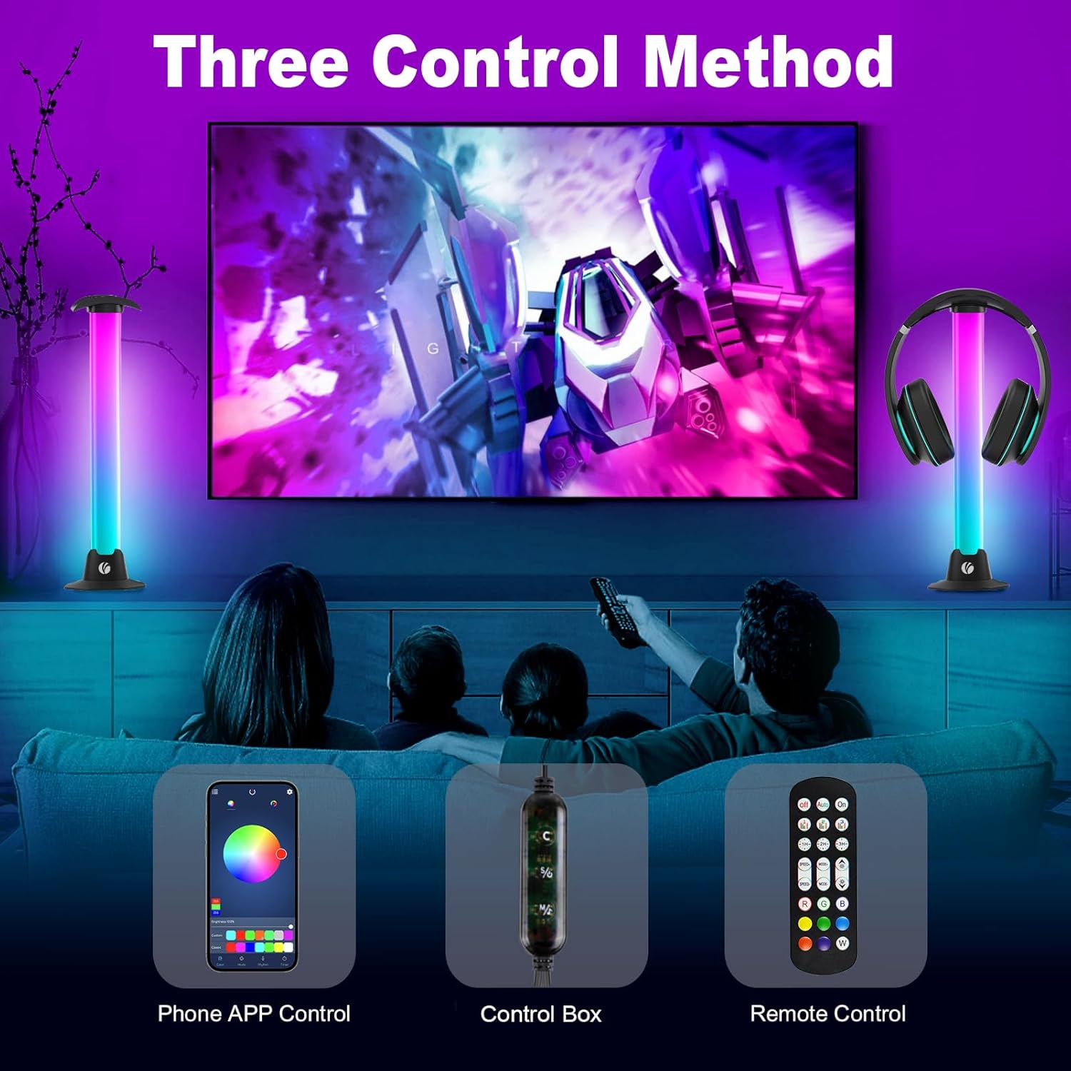 VCOM RGB Light Bar,27.5cm Music Sync RGB IC LED Lights Bars,Color Changing TV Backlight App & Remote Control, USB Powered Ambient Lighting for TV, PC Room Monitor Backlight Gaming Accessories