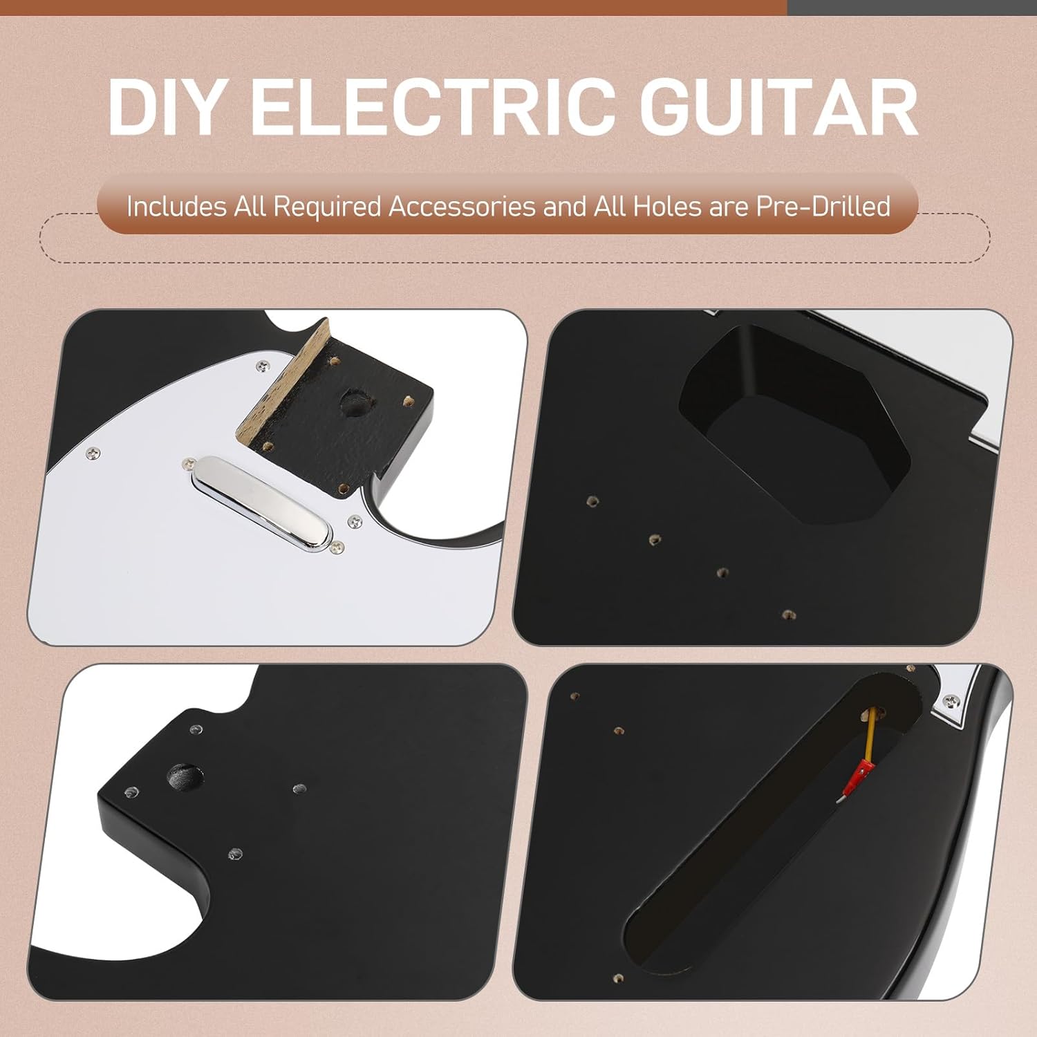 Ktaxon DIY Electric Guitar Kit with Solid Body, Full Size 6-String Electric Guitar Kits W/Maple Neck, Shoulder Strap, S-S Pickups, All Accessories Included, Black (KTL)