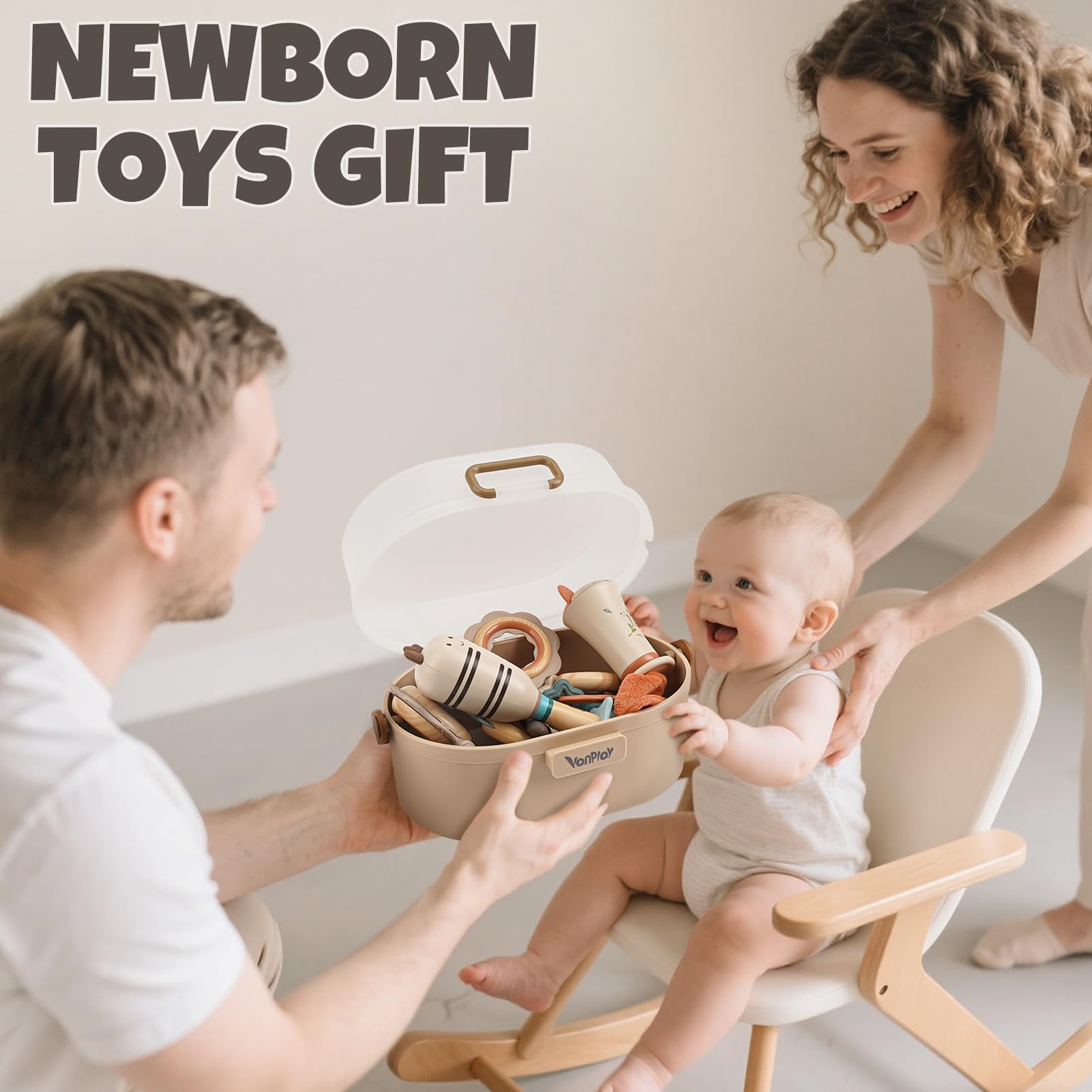 Baby Rattles & Teethers Set – Baby Toys 0-6 Months, Teething Toys 3-6 Months, Sensory Toys with Soft Textures, Gentle Sounds & Easy-Grip Shape, Neutral Newborn Gift（10-Pack）