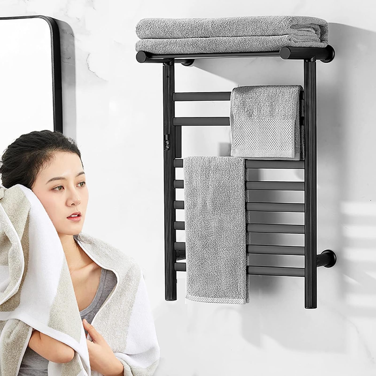 Toallero eléctrico Inteligente con calefacción, Calentador de Toallas de aleación de Aluminio para baño montado en la Pared con Temporizador, riel de Secado de Toallas con calefacc