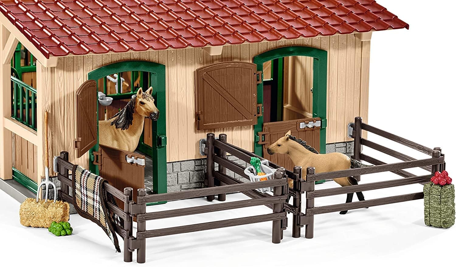 Schleich Farm World | Pferdestall mit Pferden und Zubehör 42195 | 96 Teile | Set inkl. Stall, Paddock, 2 Pferden, Mädchenfigur und Zubehör | Bauernhof Spielzeug ab 3 Jahre | exklusiv bei Amazon