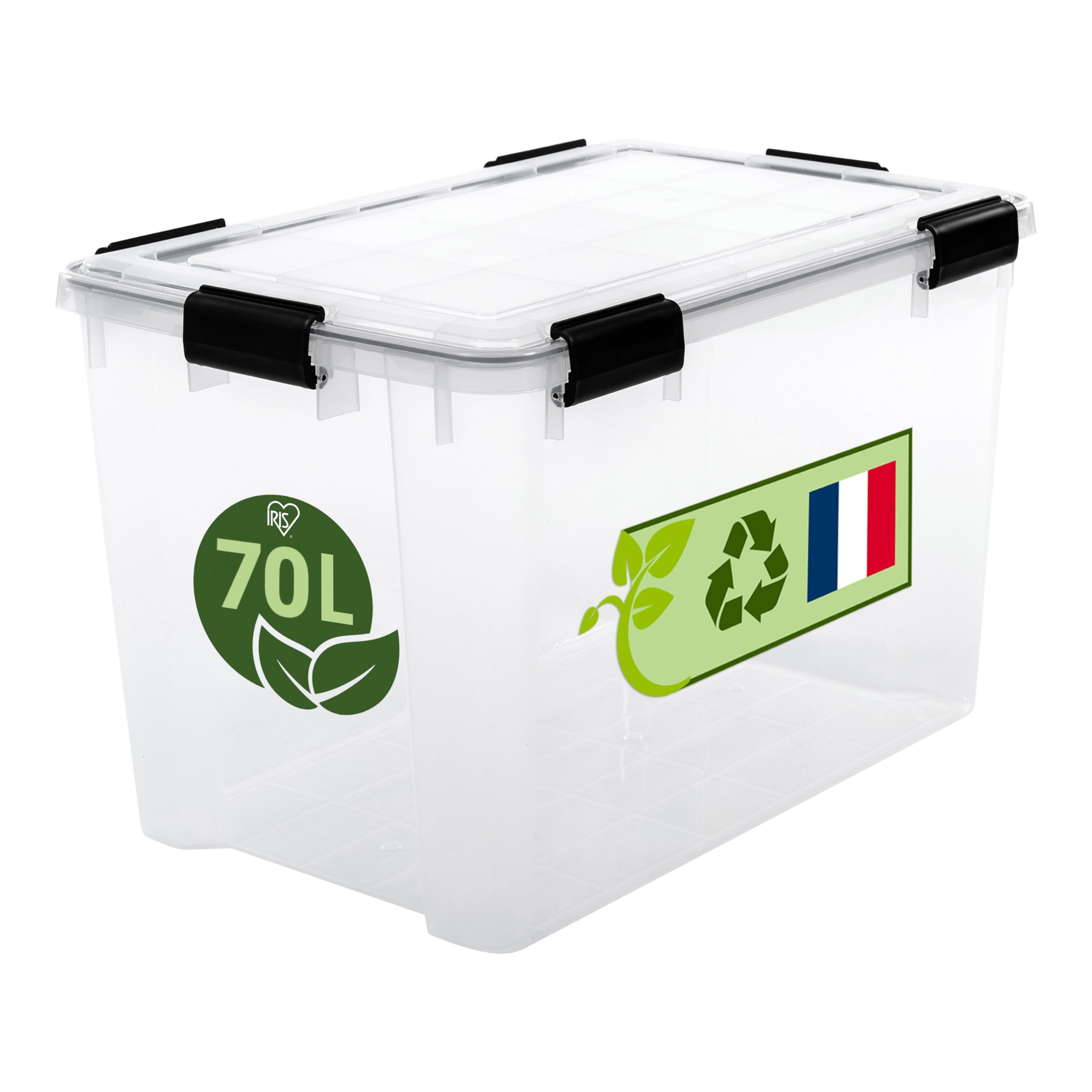 Iris Ohyama, Scatola di Raccoglimento Ermetica in Plastica, 70L, Trasparente, Coperchio, Giunto Stagno, Clip di Chiusura, Impilabile, per Esterno, Garage, Abbigliamento, No Polvere, Senza BPA, WSB-​70