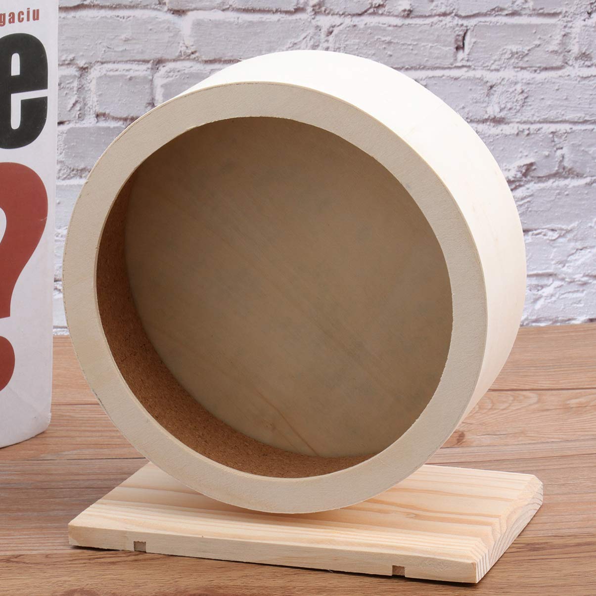 Totority Wooden Hamster Exercise Wheel Size M,Flying Saucer Design Non-Traditional Base for Hedgehogs/Dwarf Hamsters, Natural Wooden Spinner with Silent Rotation