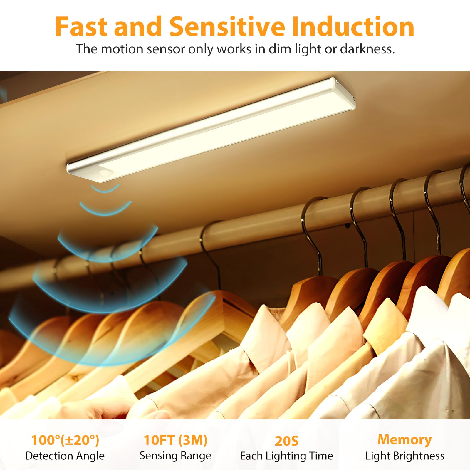 Ylatoial Luce Armadio LED, Armadio Led con Sensore di Movimento, USB Ricaricabile Magnetica Lampada, Dimmerabile Luce Led Sottopensile per Cucina Scale Corridoio Bagno Garage