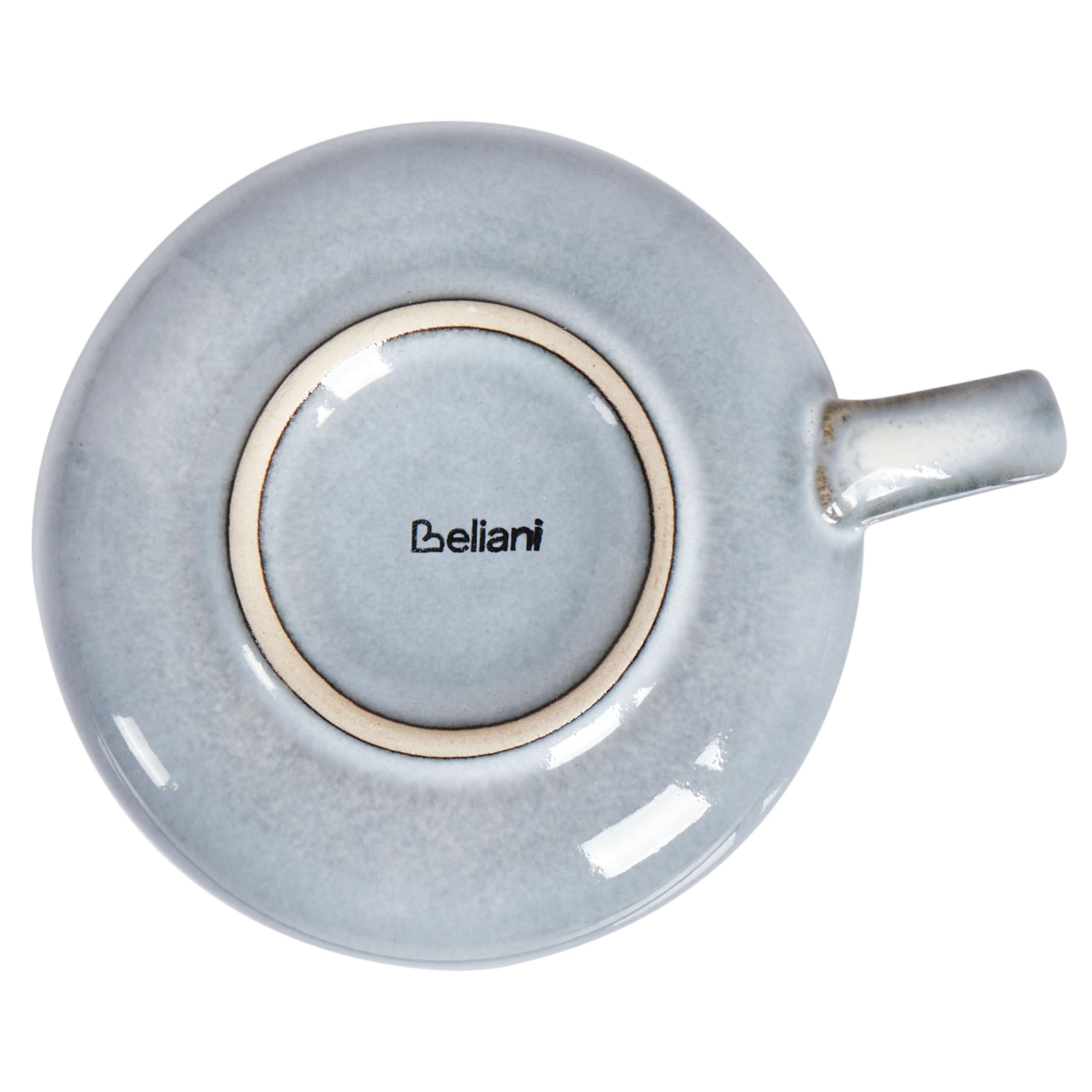 Set aus 4 Tassen mit Untertassen Tee Kaffee Steingut Kaolin Handgefertigt Reaktive Glasur Finish Hellblau Juniper