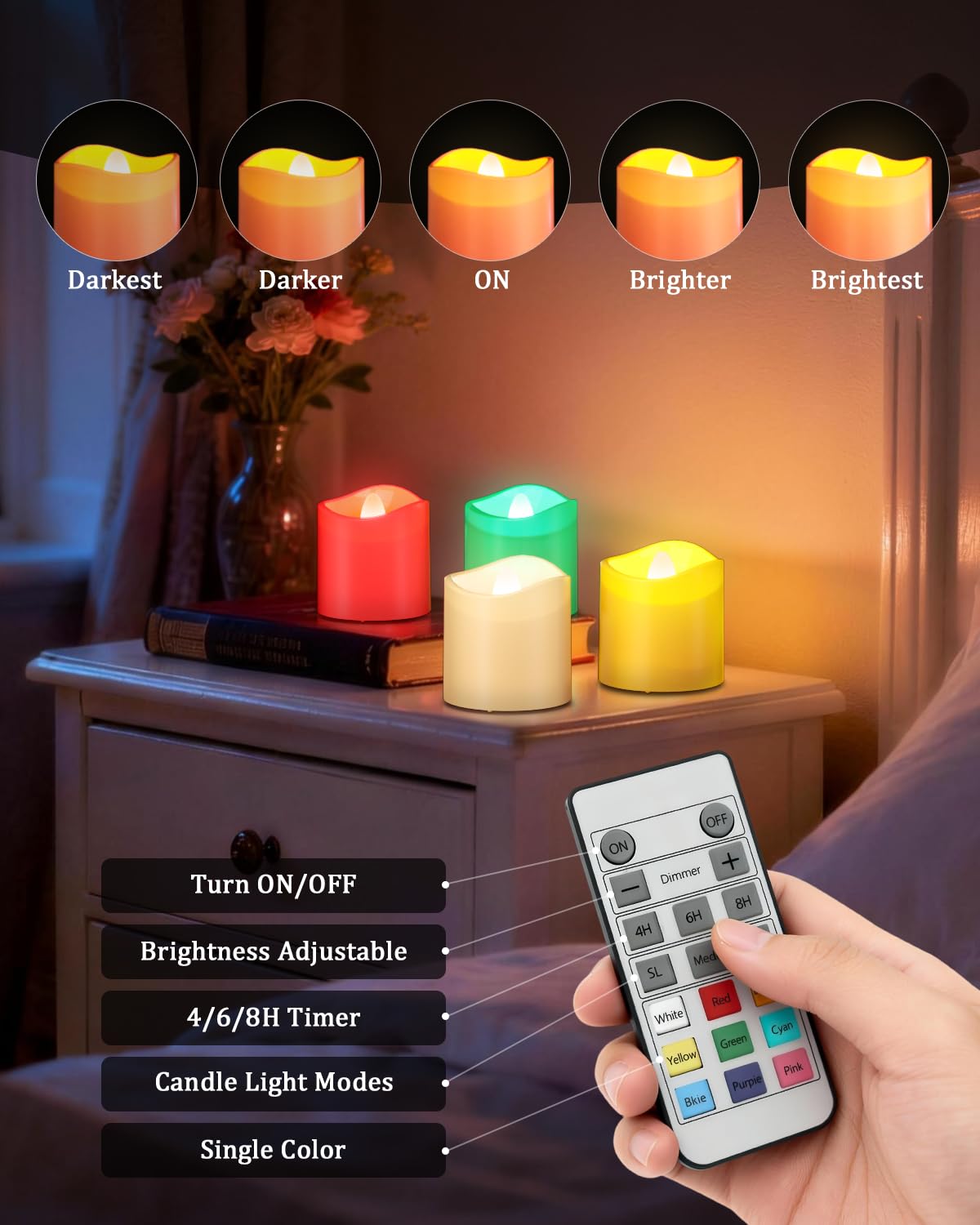 Ymenow Bunt LED Teelichter Wiederaufladbar mit Ladestation, 12 Stück Elektrische Aufladbar RGB Teelichter Kerzen Flackernde mit Timerfunktion & Fernbedienung für Zimmer Tisch Halloween Weihnachtsdeko