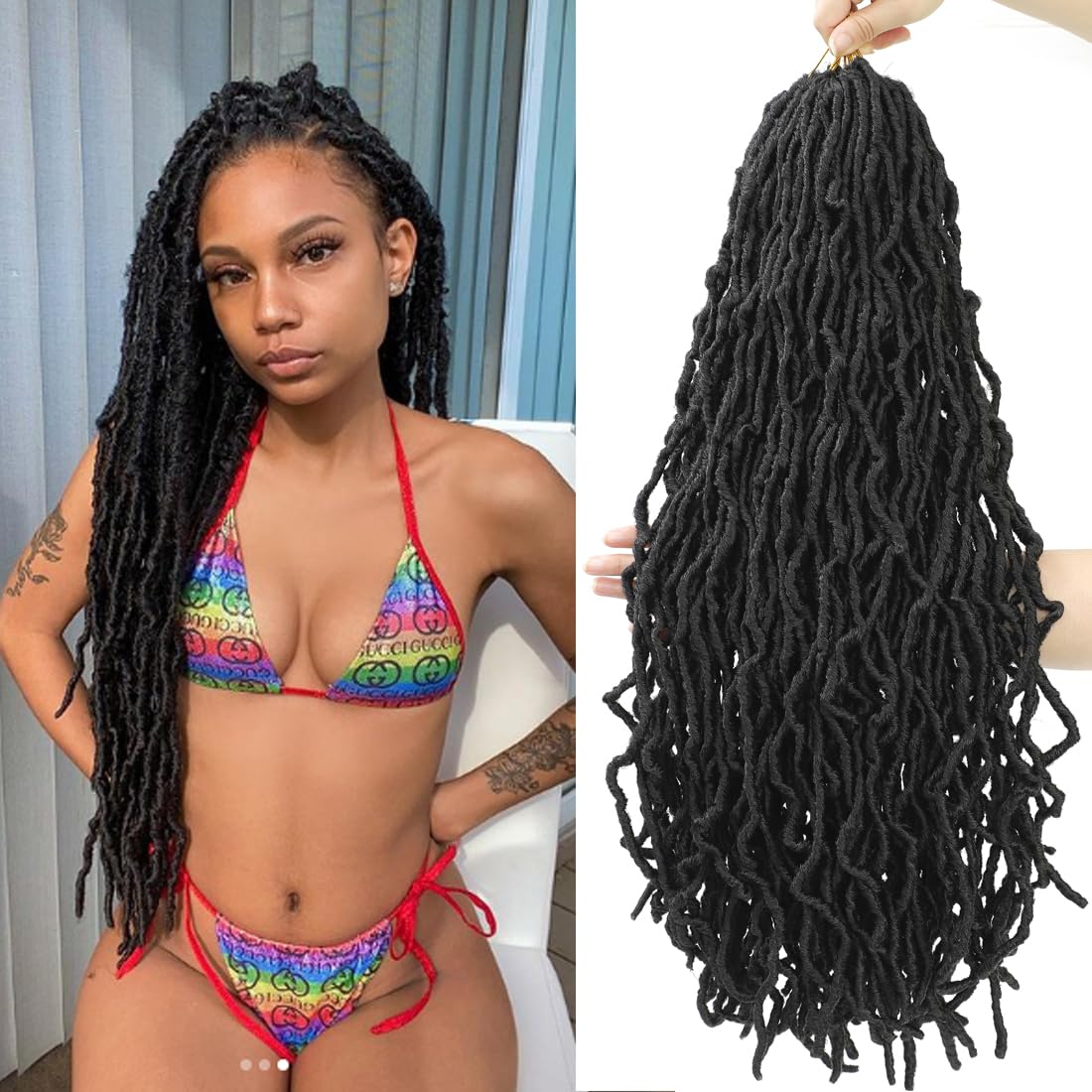 Faux Locs 18 Inch Crochet braids Soft Locs Crochet Hair for Women Pre-Looped Faux Locs Crochet Braids Pre-Looped Goddess Locs Braids Hair Extensions (1B#