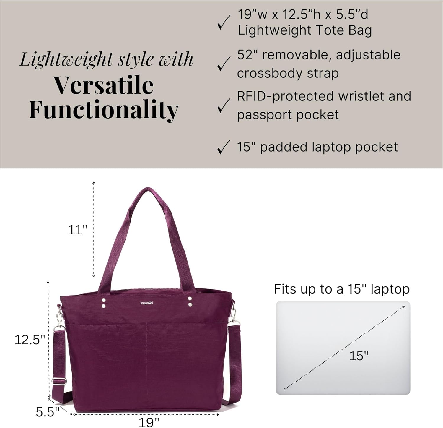 Baggallini Womens Carryall Laptop Tote - Image 4