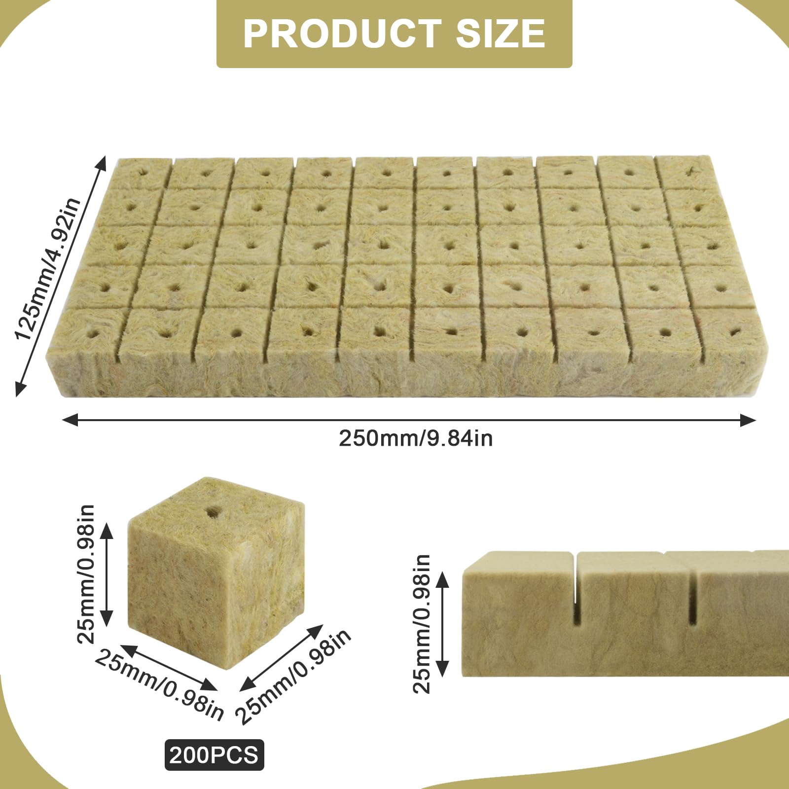 200 sztuk wełny kamiennej do uprawy 25 x 25 x 25 mm, Rockwool Cube z rękawiczkami, wełna kamienna, izolacja Easy Plug kostki do uprawy wełny kamiennej kostki do uprawy roślin hydroponicznych