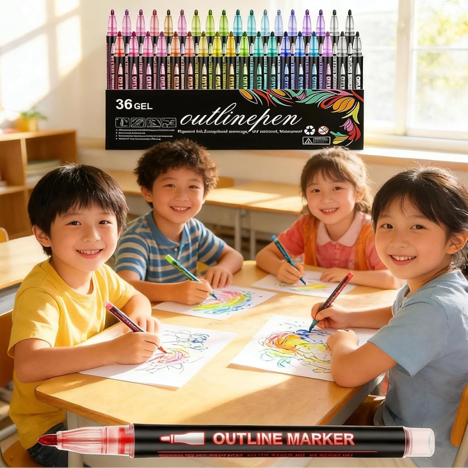 Dreamy Sparkle Dual-Line Contour Pen, Outline Pens Metallic, Double Line Outline Pen Sparkle Markers, Quick-Dry Ink for Drawing, Coloring & DIY Crafts (24 Color Sets)