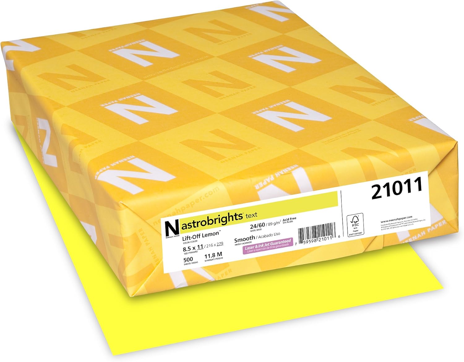 Neenah Astrobrights Color Paper, 8.5” x 11”, 24 lb/89 GSM, 500 Sheets (21011), Yellow (Lift-Off Lemon) : Everything Else