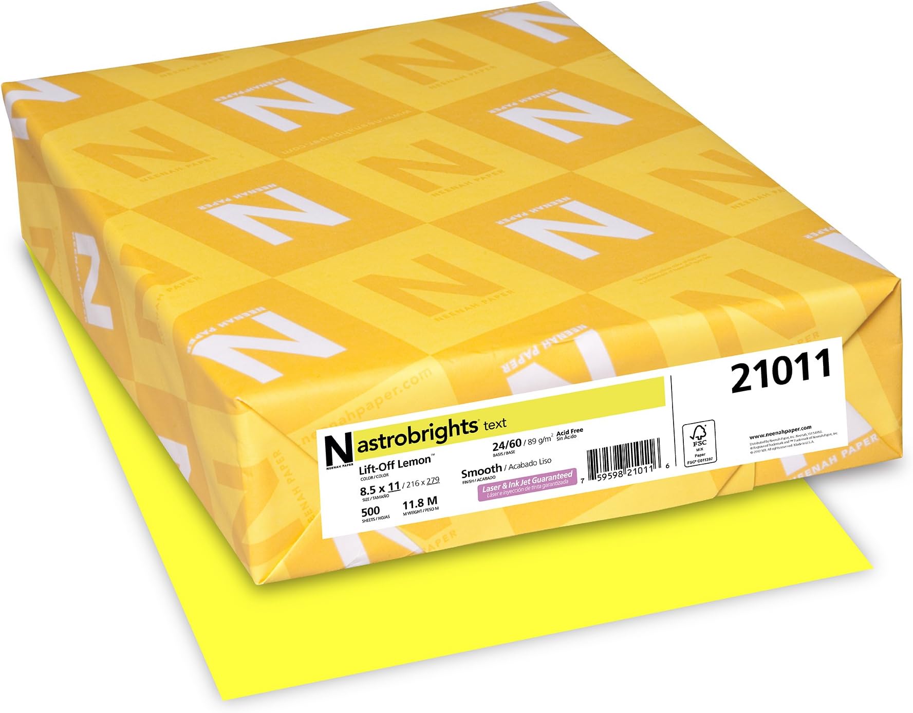 Bright Color Paper, Neenah Astrobrights®, Letter Paper Size, 24 Lb, FSC Certified®, Lift-Off Lemon, Ream Of 500 Sheets