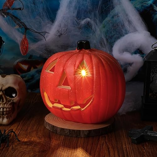 Miniatura 3 de Uonlytech Luces LED de calabaza de Halloween, funciona con pilas, luz naranja sin llama, velas de calabaza para decoración de fiesta de Halloween