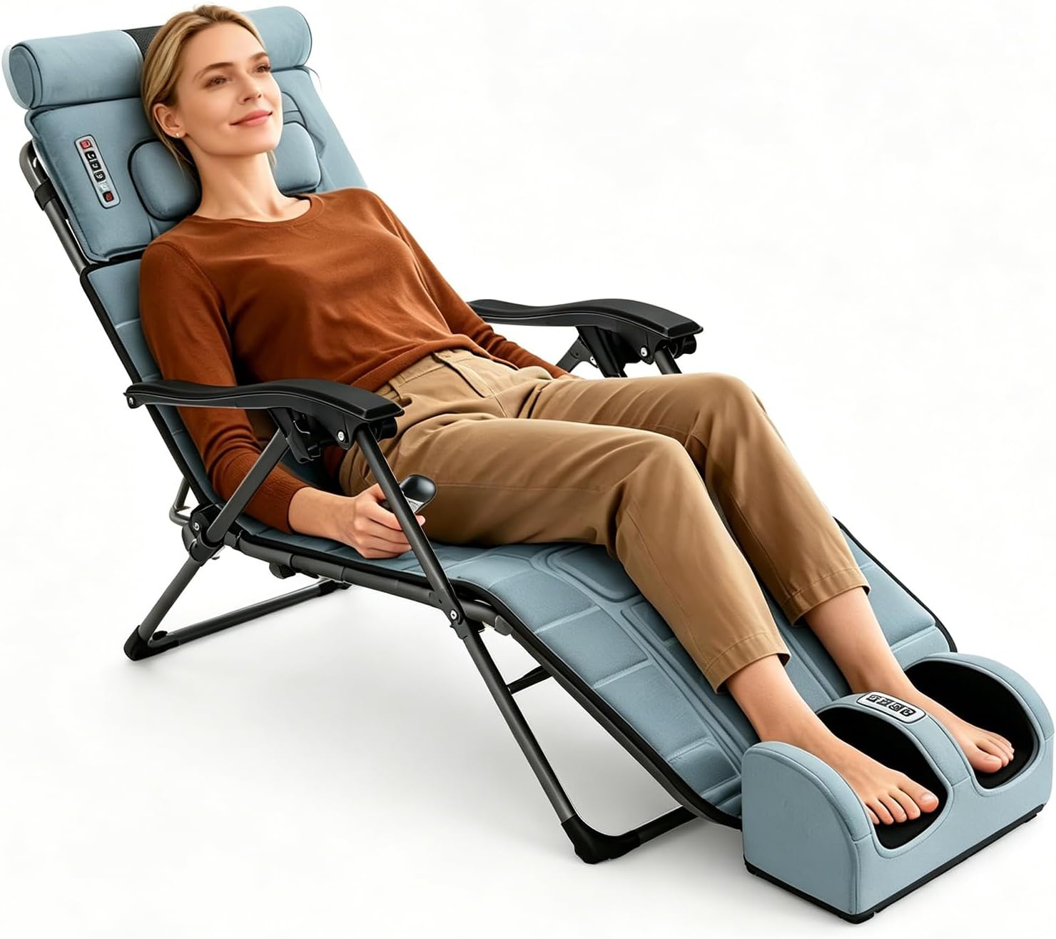 KOCASO Flannel Full Body Massage Mat Multifunctional Massage Chair Pad with Heat Timer Shiatsu Neck Foot Massager Lumbar Pillow Carry Bag Earplugs Anti-Slip Bottom for Reclining Chair