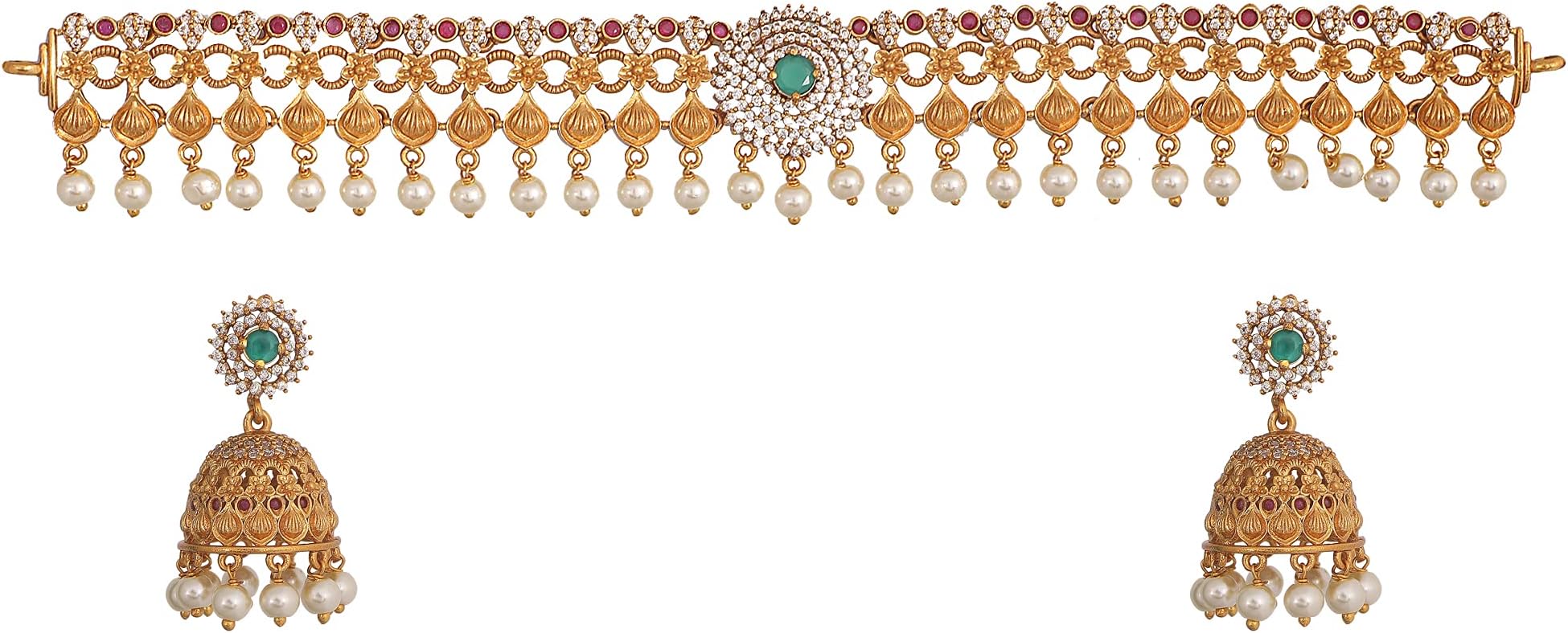 TARINIKAGold--Plated Choker Set - White Red Green -- For Women and Girls