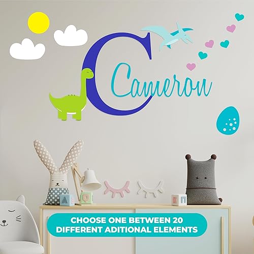Miniatura 7 de Calcomanías de pared personalizadas con nombre e inicial de dinosaurio, decoración de dormitorio de dinosaurio para niños o niñas, suministros de