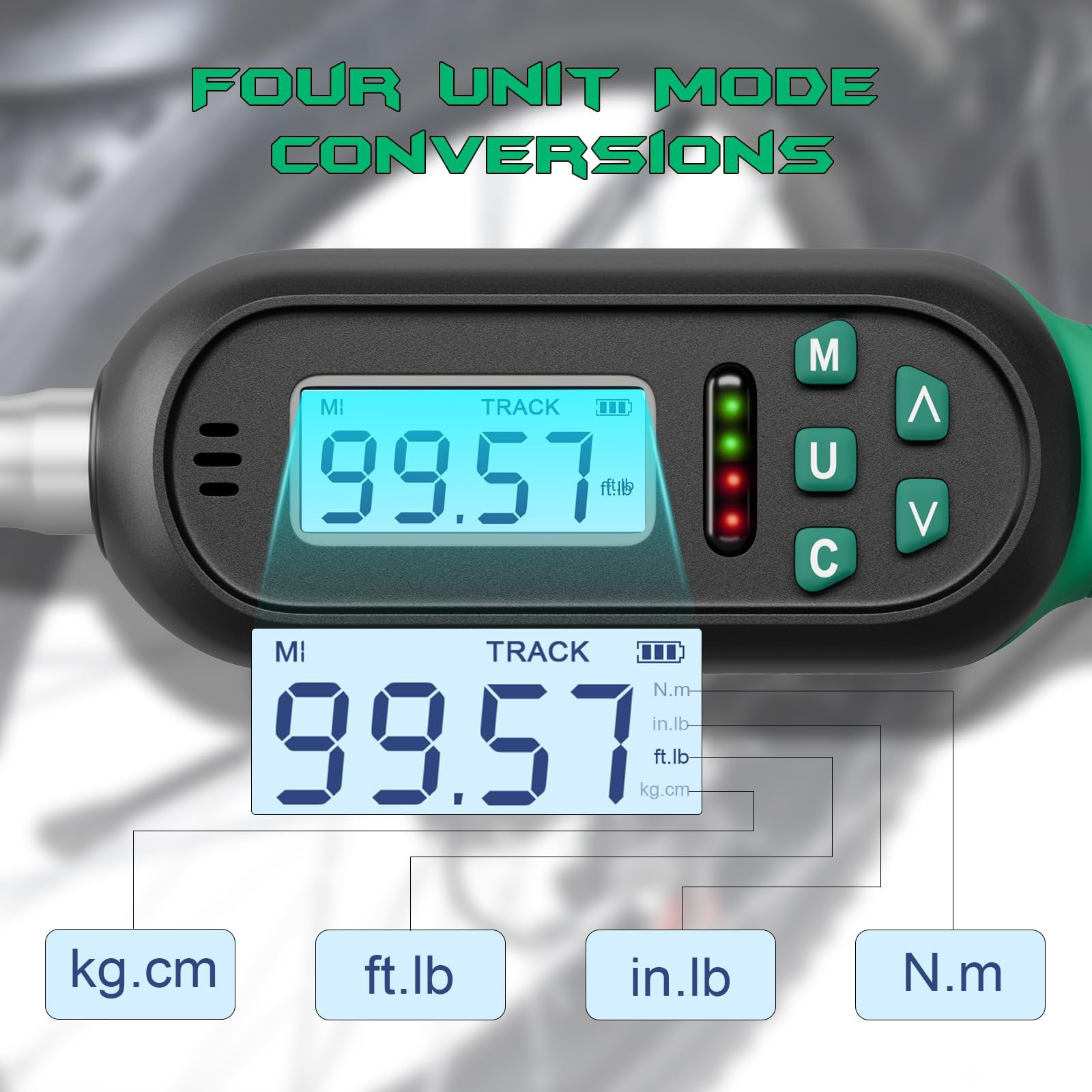 Llave dinamométrica digital de 1/2 pulgada, 5.02-99.57 pies de libra/6.8-135 N.m, llave dinamométrica electrónica con valor preestablecido, zumbador e indicador LED, llave dinamométrica de