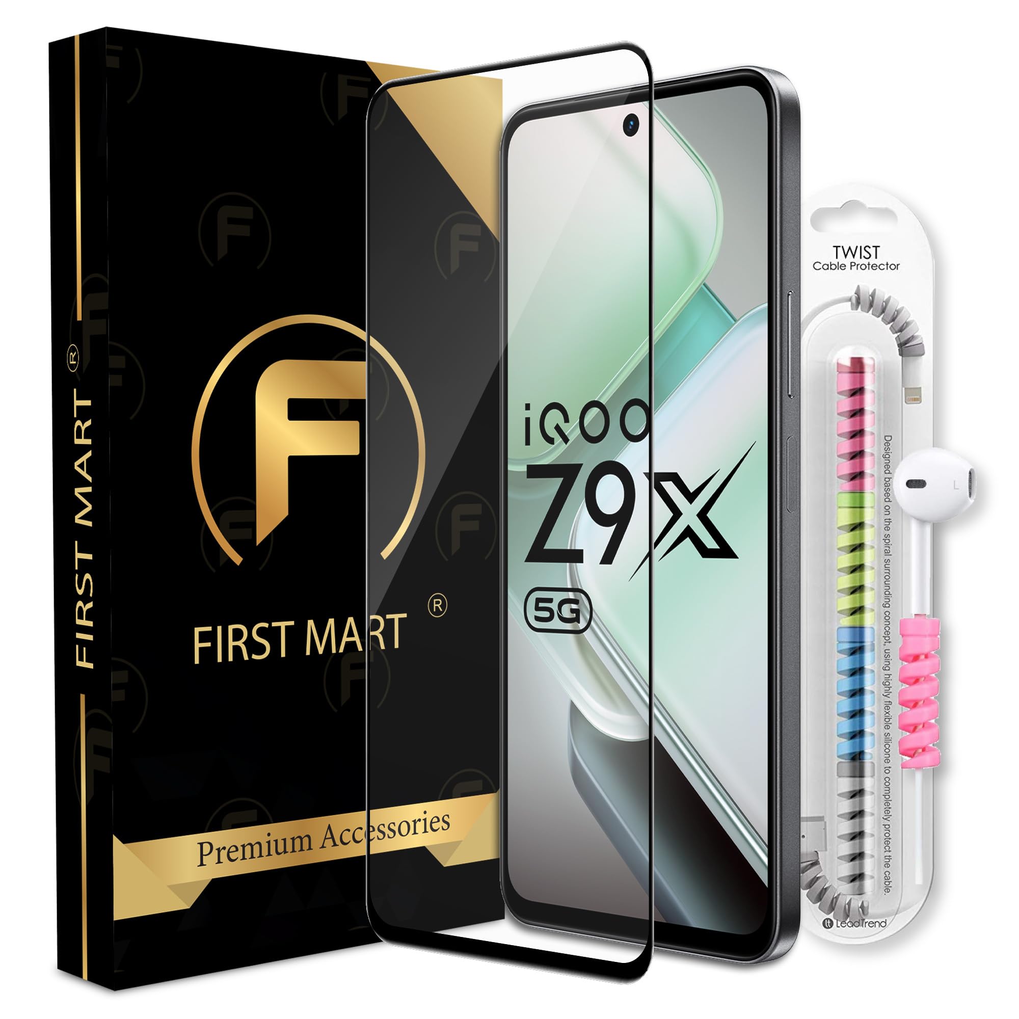 FIRST MART Premium Tempered Glass for iQOO Z9x 5G / Vivo T3x 5G with Edge to Edge Coverage and Cable Protector and Easy Installation Kit, Pack of 1 (B0D57Y7GKL) Amazon Price History, Amazon Price Tracker