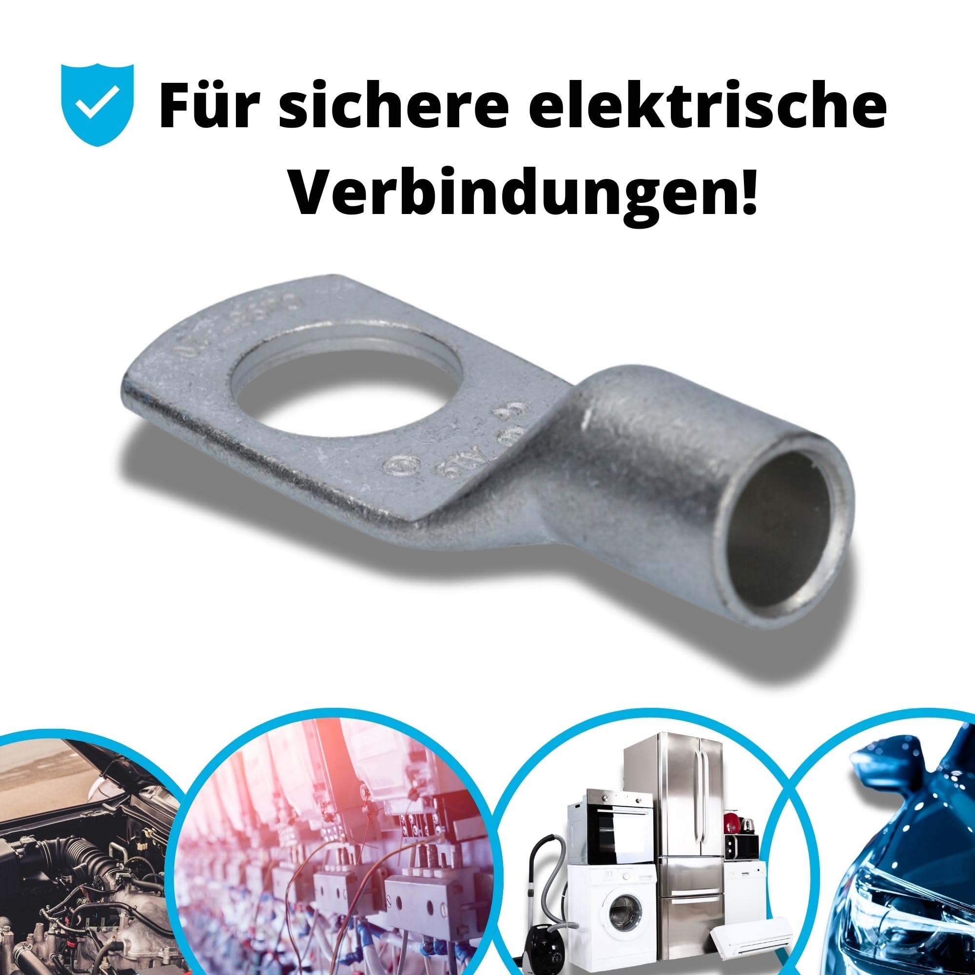 Kalitec 10x Cosses Tubulaires 95 mm² M20 - Connecteurs en Cuivre Étamé | Bornes de sertissage non isolées en cuivre électrolytique avec trou de contrôle pour câbles de voiture, camion et maison