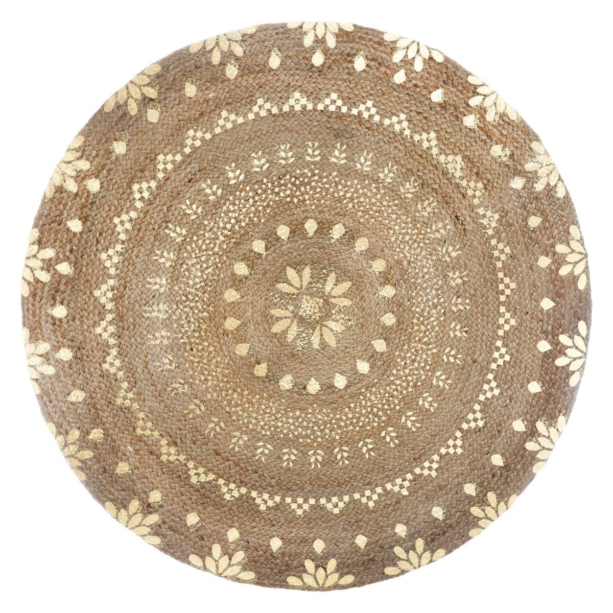 Atmosphera - Tappeto Rotondo, in Iuta con particolari dorati, Diametro: 115 cm, Jute/Doré, cm