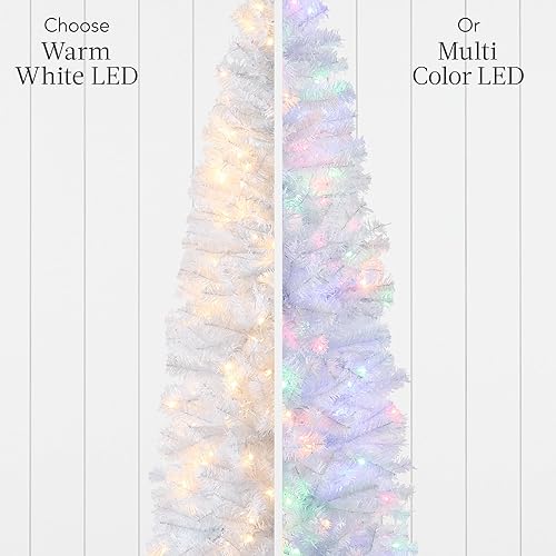 Miniatura 25 de Best Choice Products Árbol de Navidad blanco preiluminado, decoración artificial delgada de 6 pies con luces blancas incandescentes, árbol delgado