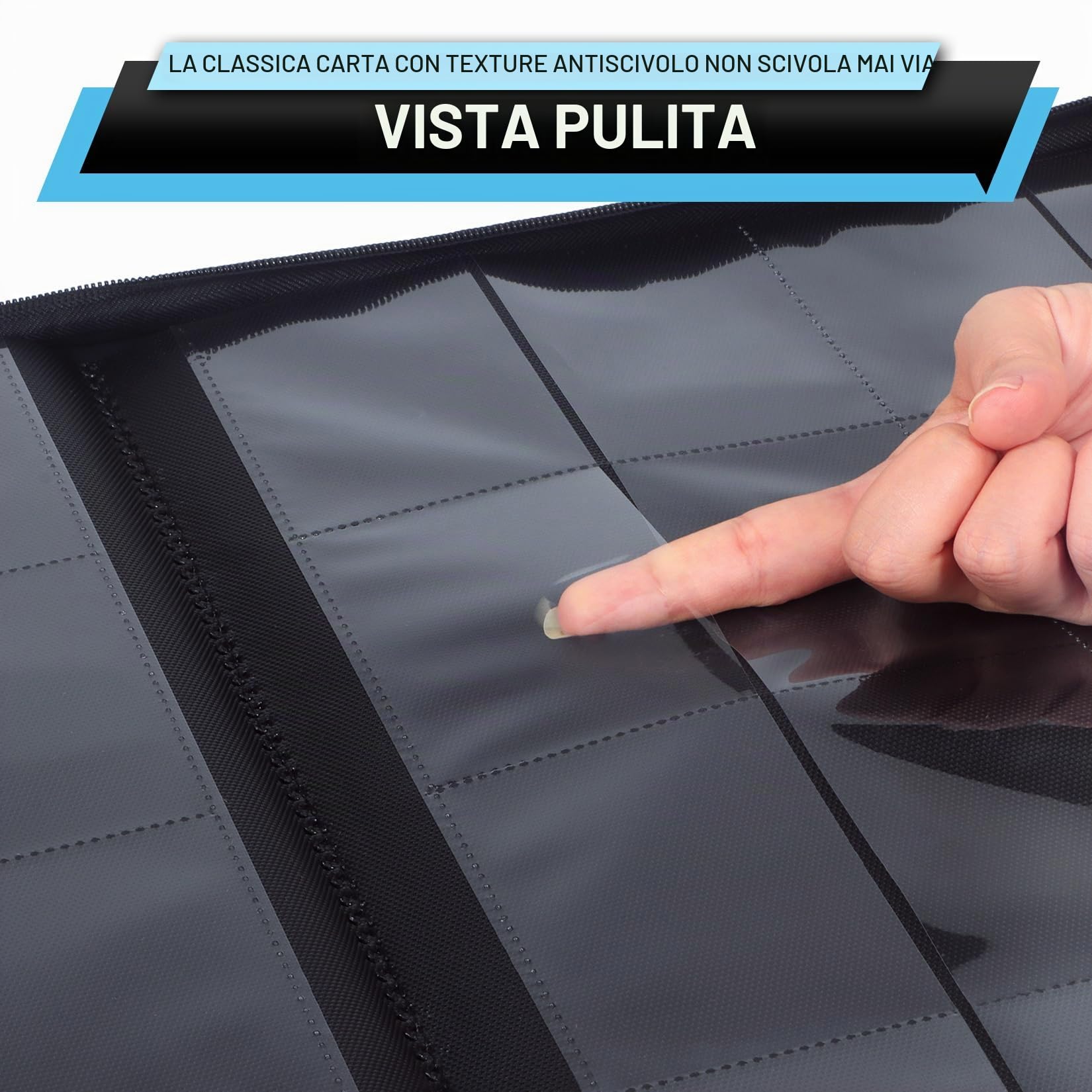 WITHYU Album da Collezione per Carte 16 Tasche, Capacità 1024 Carte - Portacarte Impermeabile Caricamento Laterale con Zip per TCG, Calcio & Collezioni, Portatile (Nero)