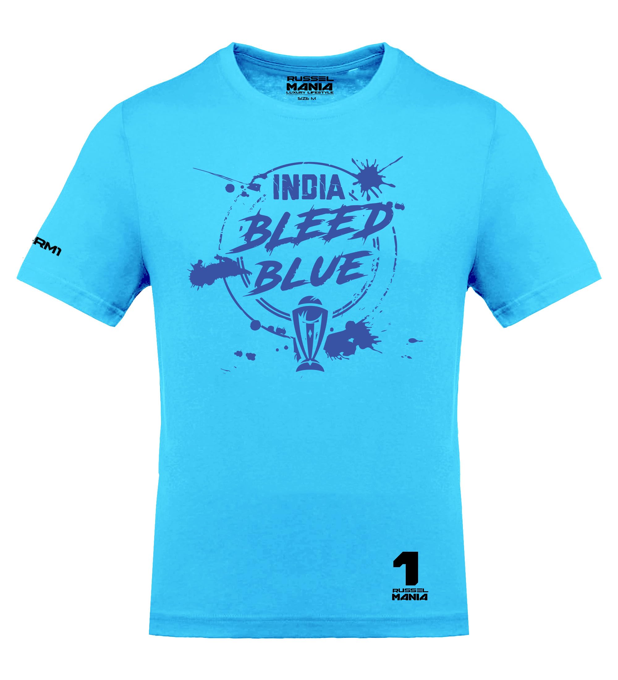 RusselMania India Blee Dblue m Worldcup Fan Indian Premium Cotton T-Shirt | Stylish Men & Women Trendy Designs Comfortable Apparel | Durable Casual Wear | Unique Fashionable Tee