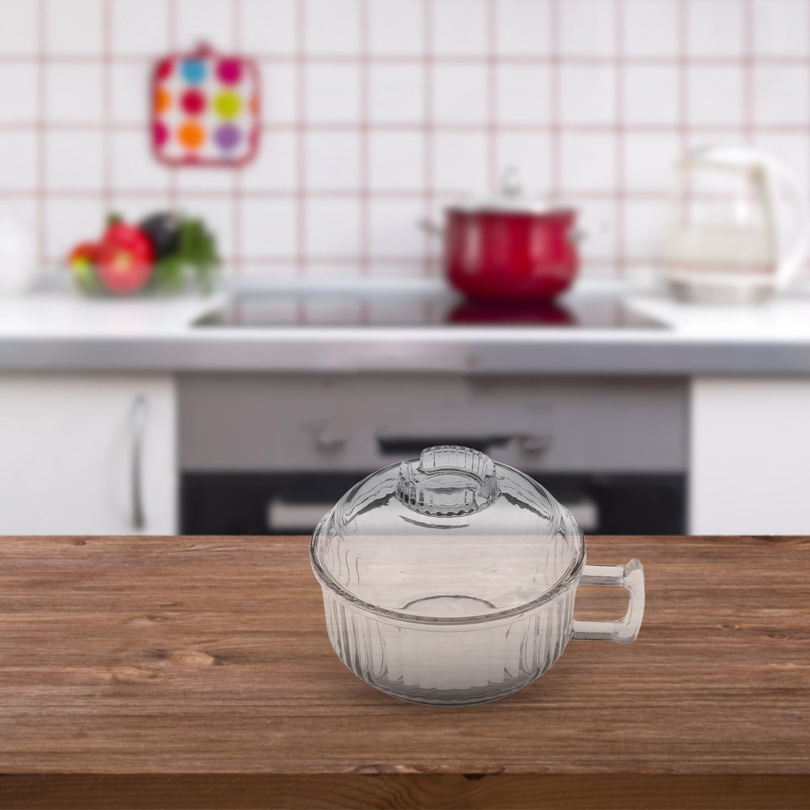 GALPADA Suppenschüssel mit Deckel aus Glas Mikrowellengeeignete Haushaltsglasschüssel Kleine Dampfgarer Suppenschale für Täglichen Gebrauch