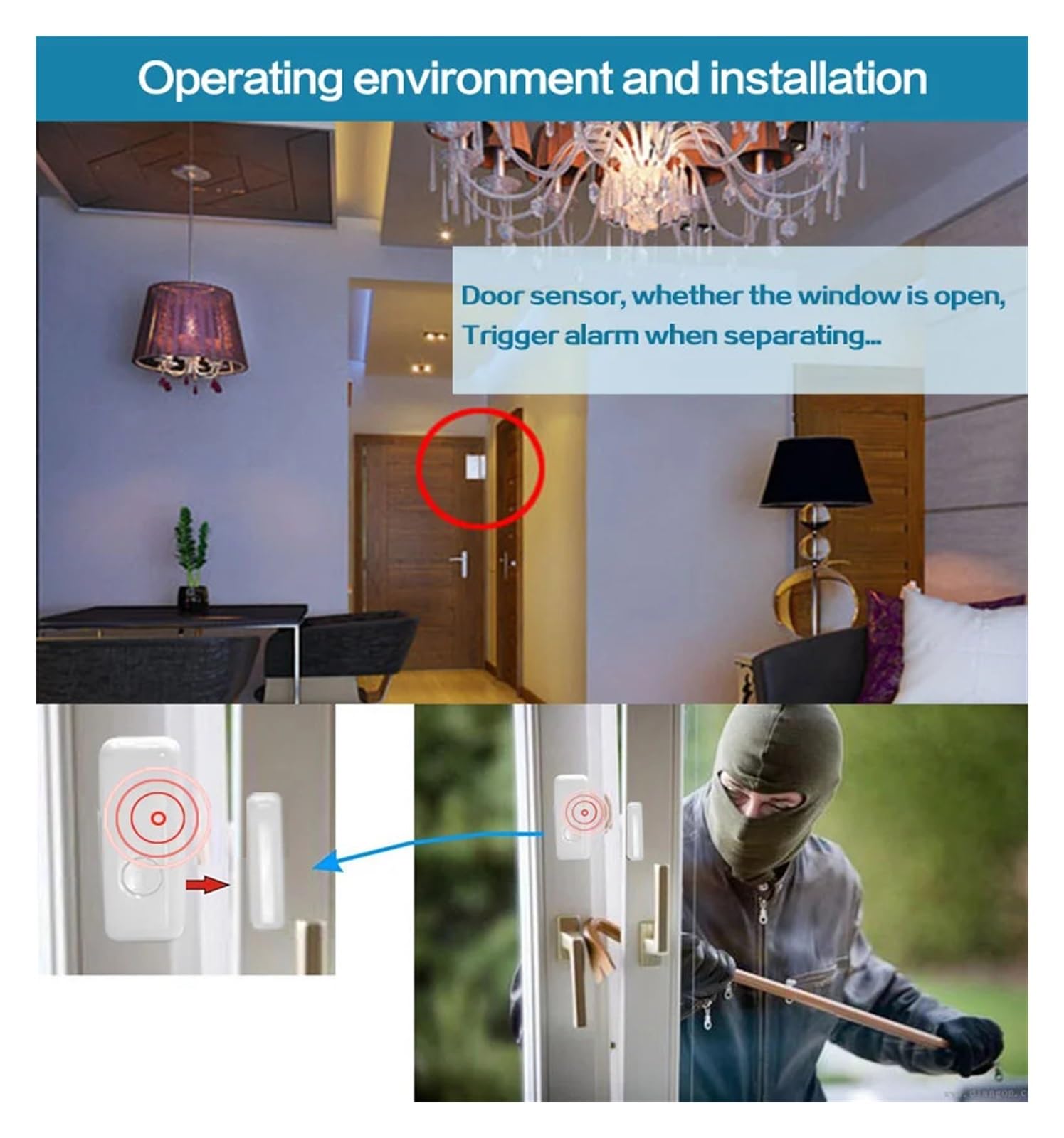 Sensor magnético inalámbrico for puerta y ventana, siste-ma de alarma for el hogar, alertas de notificación por aplicación, Detector de Sensor de ventana(4 PCS)