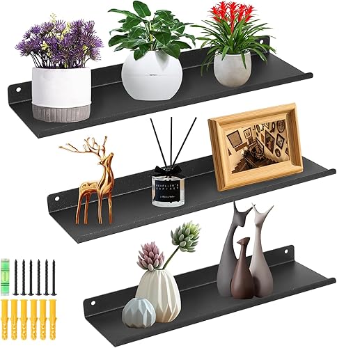 Miniatura 9 de Uten Estantes flotantes, estantes de hierro para montar en la pared, juego de 3, estantes de hierro para almacenamiento de baño, organizador para