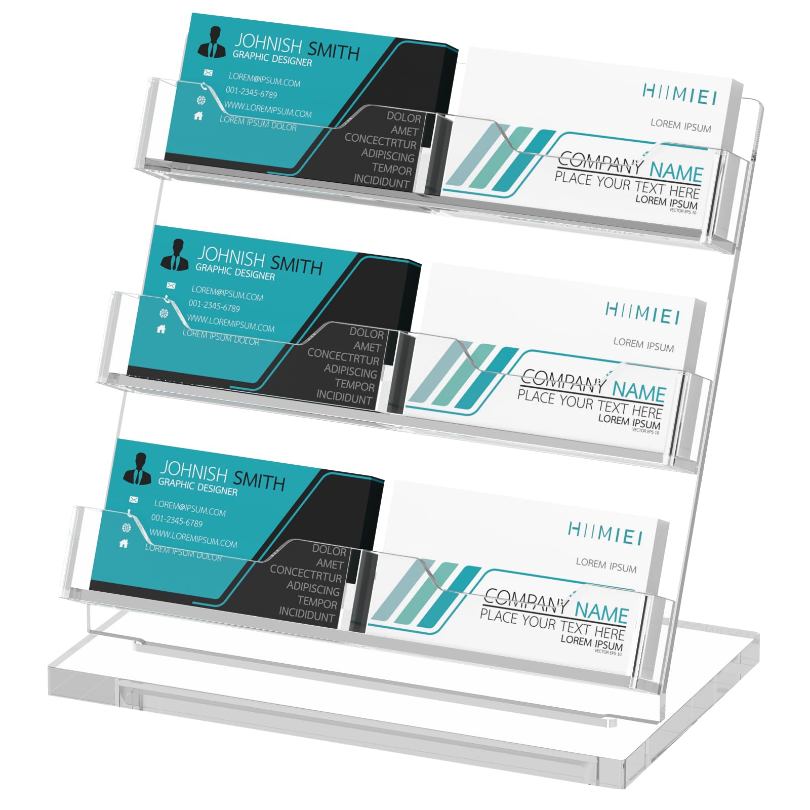 HIIMIEI Business Card Holder Desk Acrylic Business Card Display 3 Tier Clear Business Card Stand for Office Exhibition