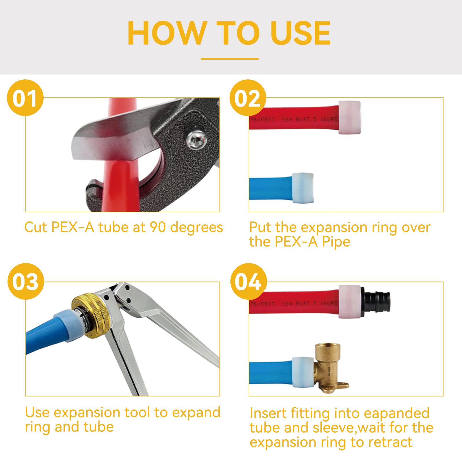 PEX A - Accesorios de expansión de polietileno, 3/4 pulgadas, PPSU PEX-A, codo (10 piezas) + T (10 piezas) + acoplamiento recto (10 piezas) PEX-a conexión de tubo en fontanería