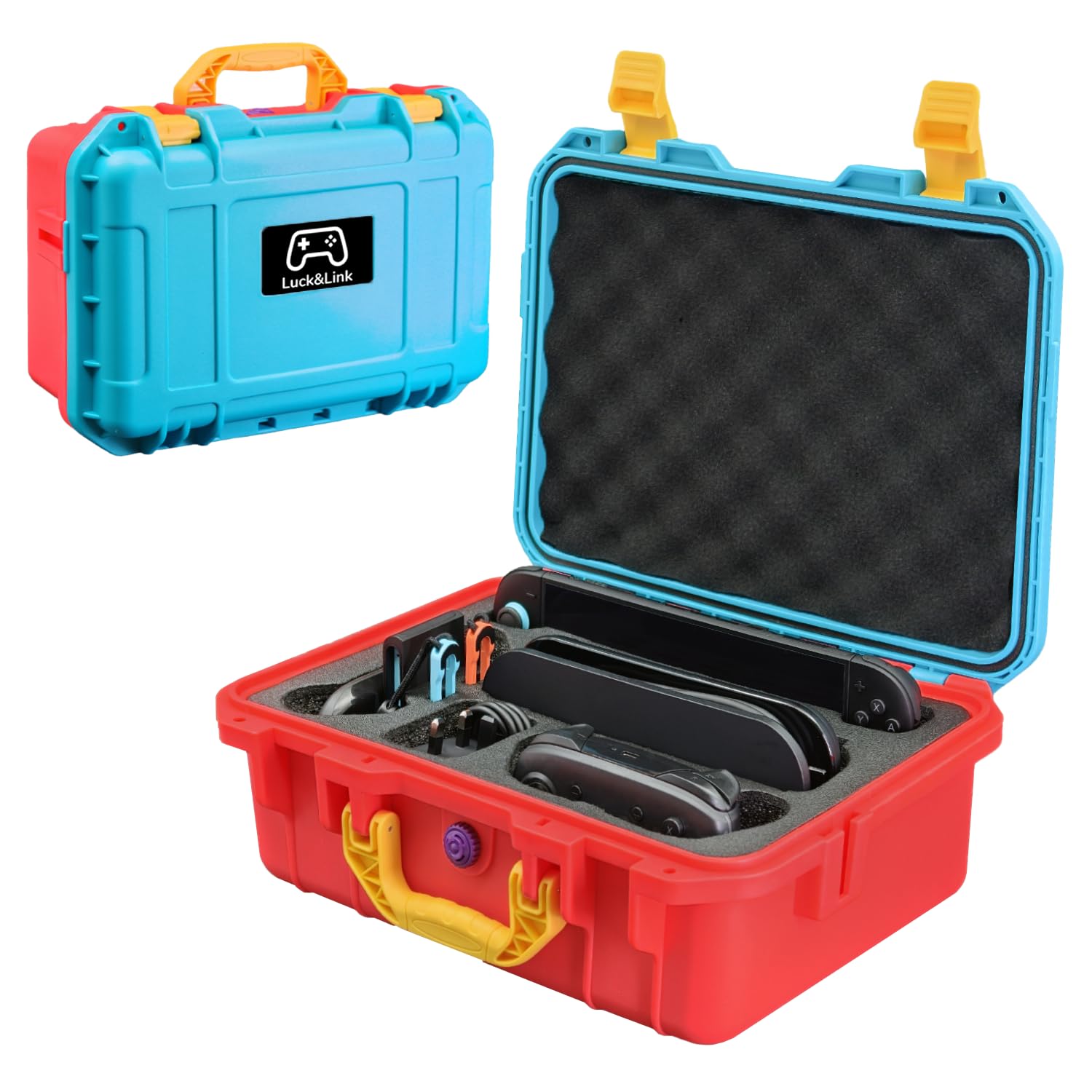Luck&Link Cassa da trasporto per Nintendo Switch 2, Cassa da trasporto impermeabile per Switch2 NS2, Controller, piccola stazione di docking e altri accessori (Blu&rosso)