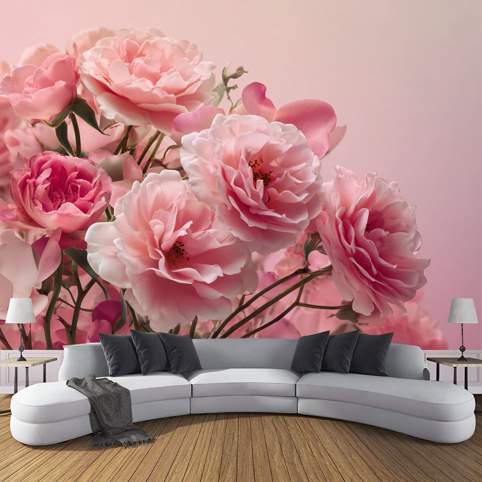 Papier Peint Panoramique Fleurs Roses 350x256cm pour Salon