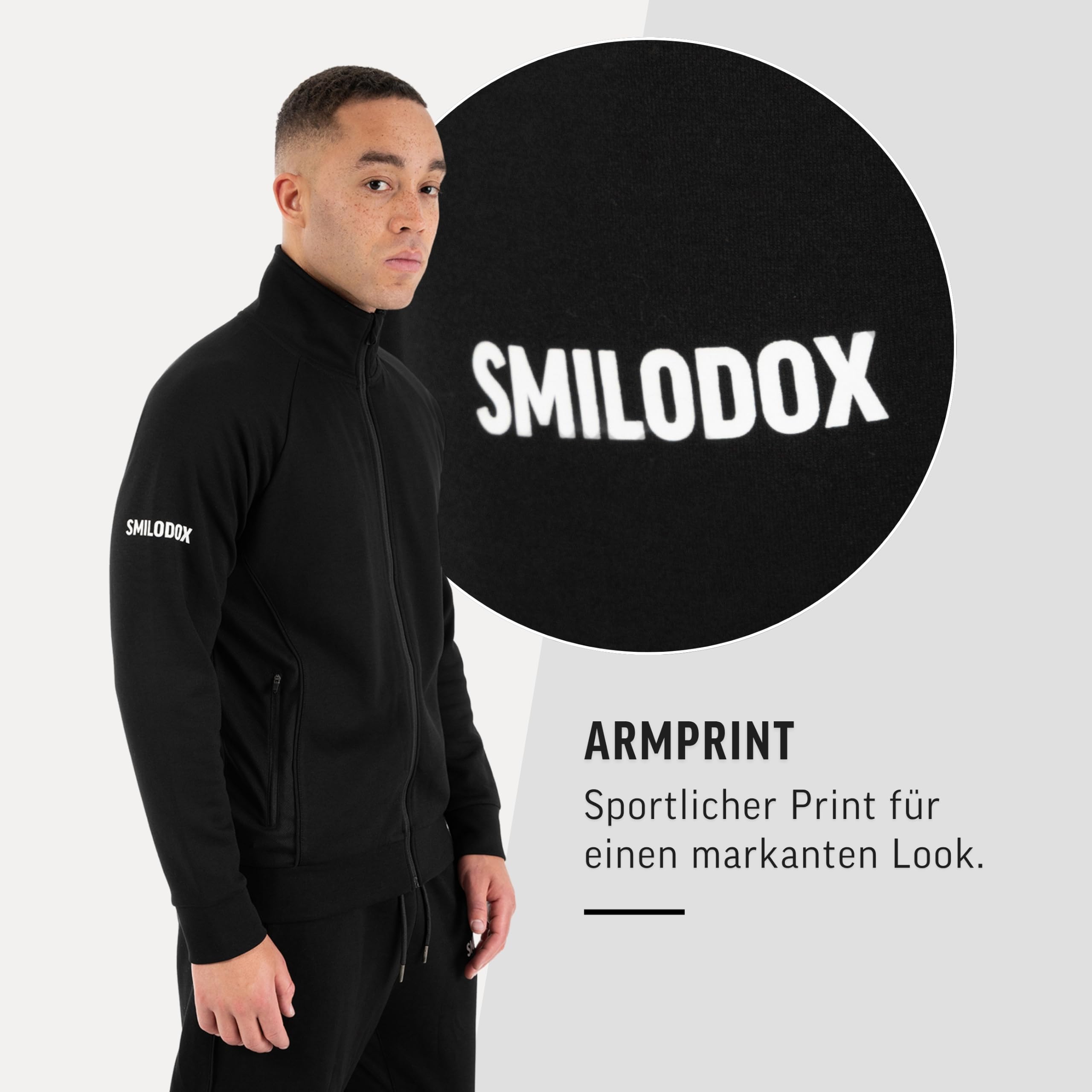 SMILODOX Trainingsjacke Herren Denzo, leichte Sportjacke mit Stehkragen, Reißverschluss und Taschen, elastische Laufjacke, Outdoor Jacke, atmungsaktive Übergangsjacke für Training Gym Alltag