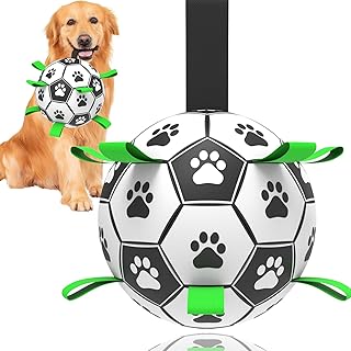 Dog Soccer Ball Toys with Straps, 6' Interactive Dog Toys for Tug of War, Puppy Birthday Gifts, Dog Tug Toy, Dog Water Toy, World Cup Durable Dog Balls for Small Medium Dogs (6 Inch - Medium)