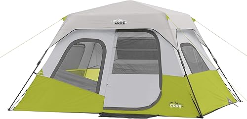 CORE 6 Person Instant Cabin Tent Portable Large Pop Up Tent with Easy 60 Second Camp Setup for Family Camping Included Hanging Organizer for