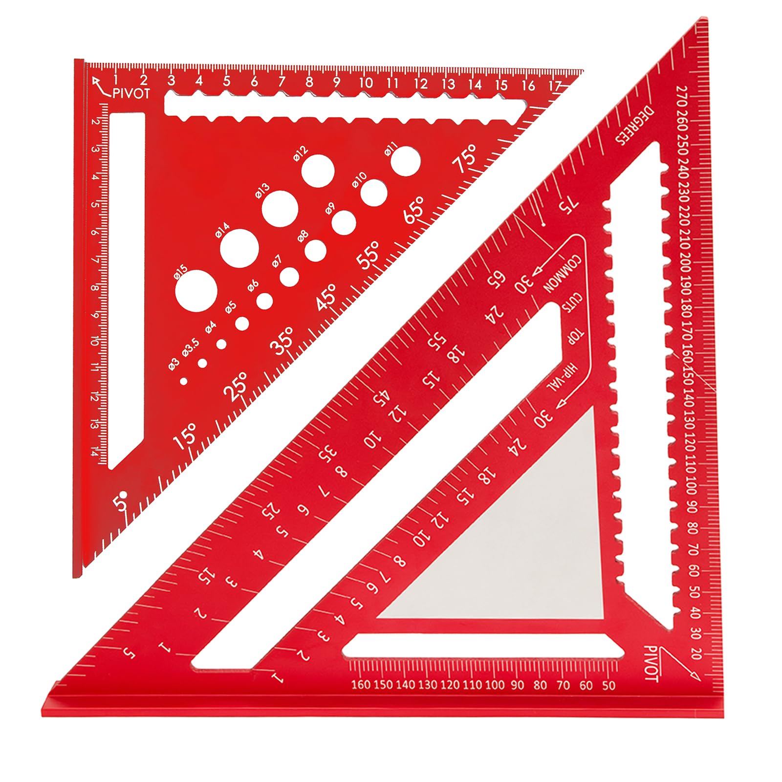 Beslands Rafter Square Metric 300mm/12 inch with Note Surface & 180mm/7 inch Roofing Square Drill Gauge, Aluminum Metric Woodwork Carpenters Squares, Triangle Ruler Protractor