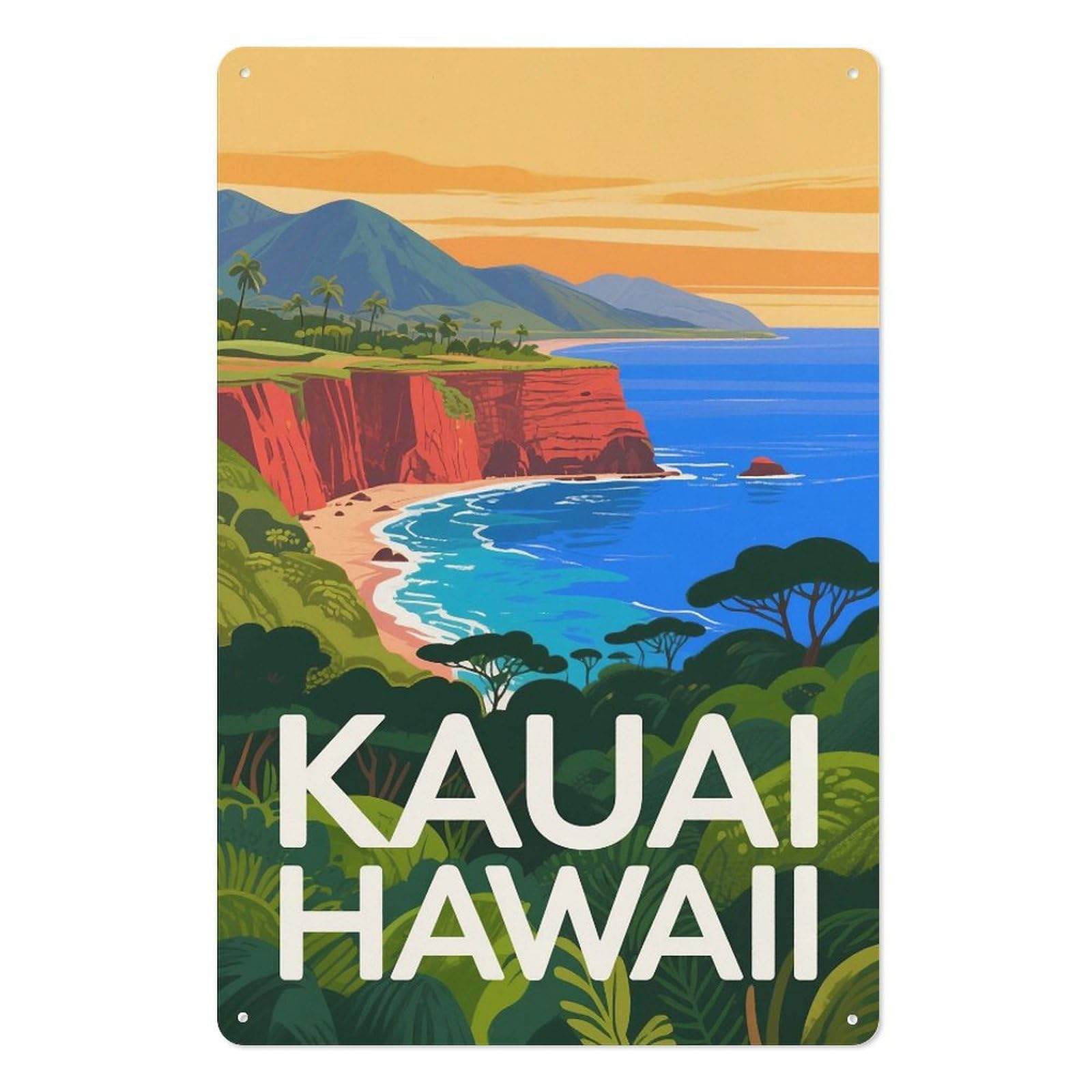 Kauai Hawaii Retro Design Tin Painting Vintage Tin Sign 08x12inch(20x30cm) Wall Art for Home Office Bedroom Living Room Cafes Wall Decor