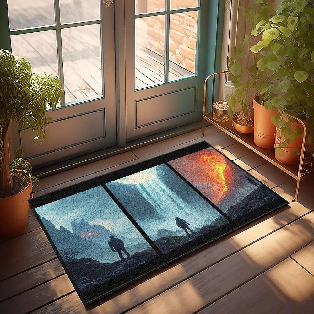 Tapis pour chaussures motif éruption volcanique pour un paillasson extérieur propre et design