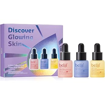 belif Super drops - discover glowing skin mini kit Travel size gift set hyaluronic hydrating serum peptide firming serum vitamin C brightening serum Korean skincare Korean beauty 6ml x 3