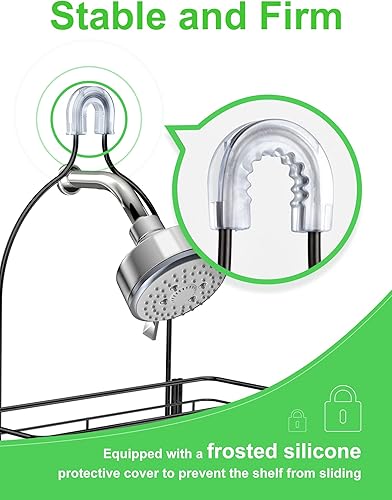 Miniatura 6 de SMARTAKE Organizador colgante para cabezal de ducha, organizador de estante de ducha de baño a prueba de óxido, estante de almacenamiento de acero