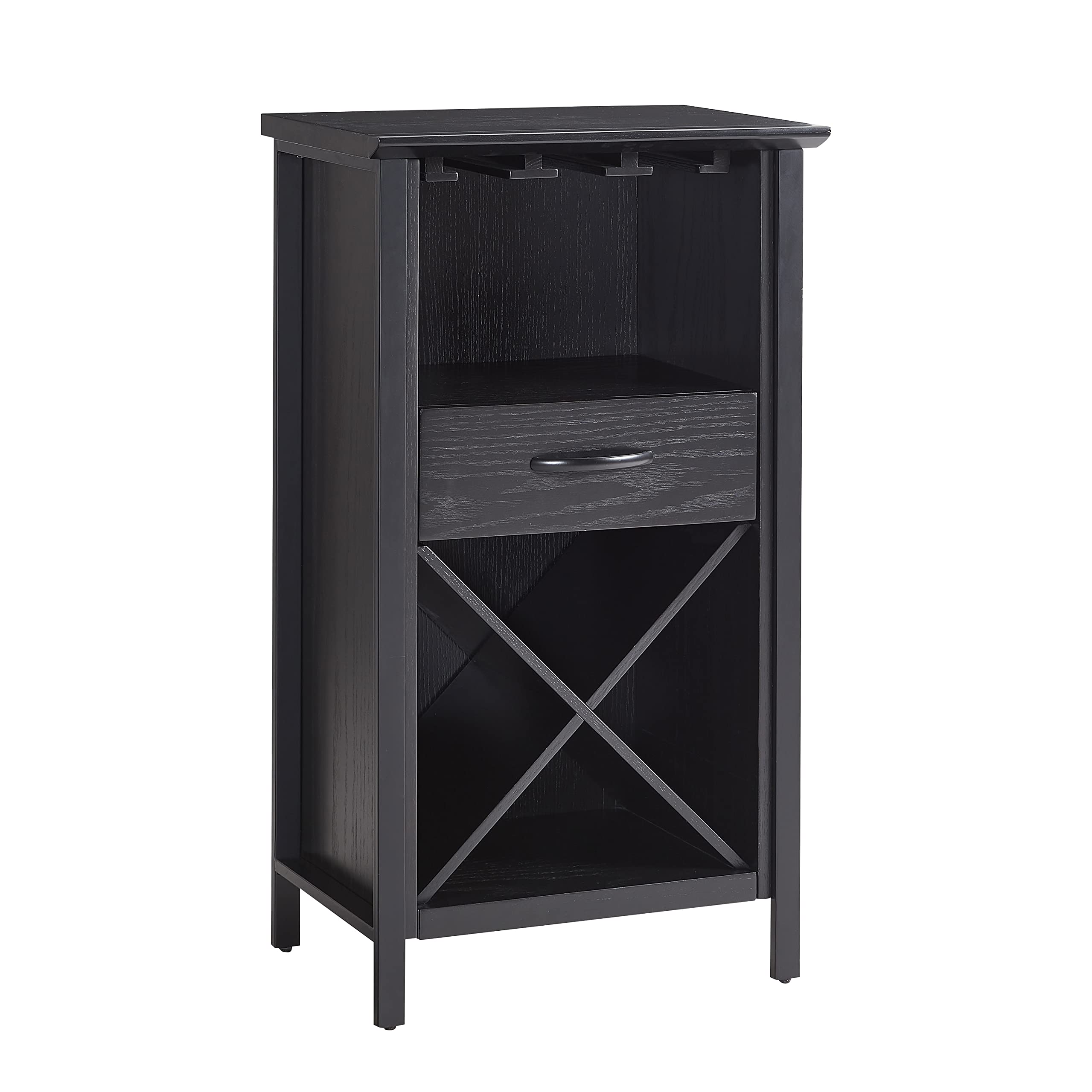Leick FurnitureHome 9500-BK Leah Mini Bar Cabinet for Stemware and Bottle Storage, Black