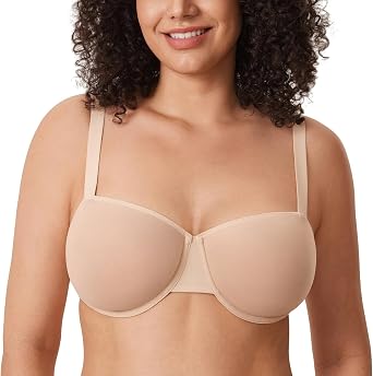 DELIMIRA Womens Cosnufy Balconette Bra Sheer Mesh Plus Size See Through Underwire Unlined Bras
