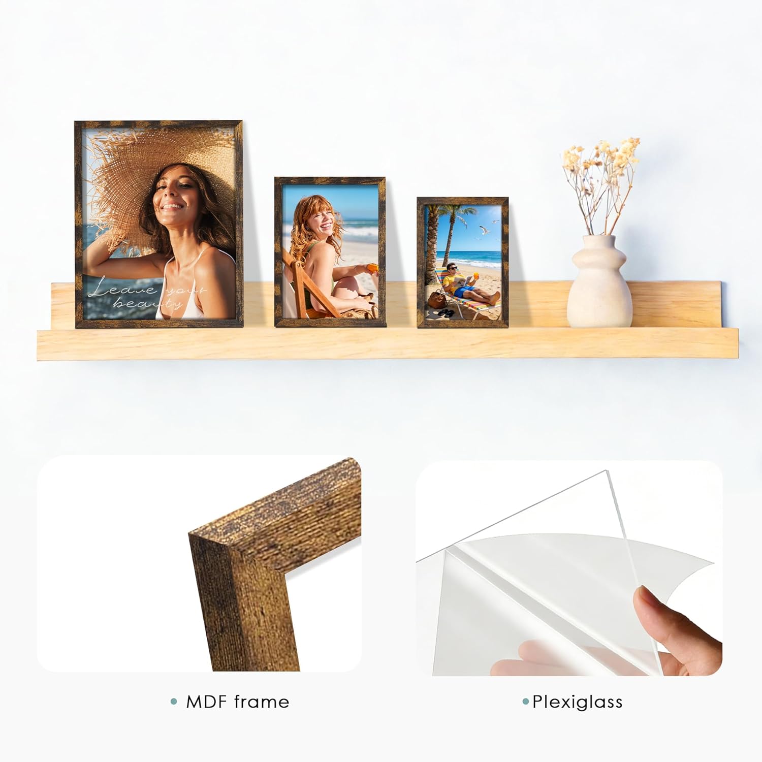 DUENPY 15 Pack Picture Frames Collage Wall Decor, Brown Frame Set with 3pcs 8x10, 6pcs 5x7, 6pcs 4x6 for Gallery Display, Wall Mounting & Tabletop, Bulk Photo Frames for Living Room Decor