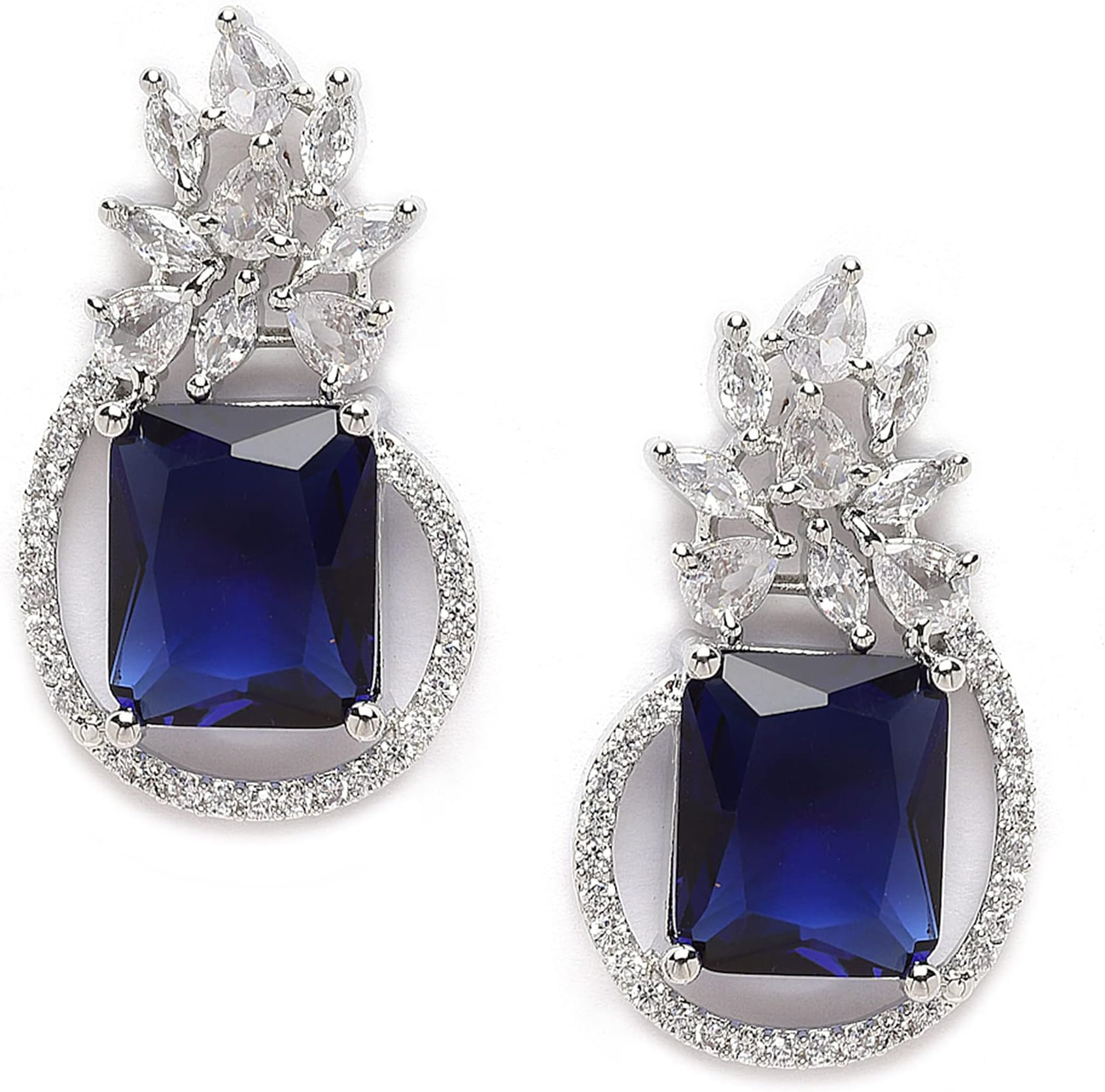 Women's Oxidised Silver-Plated American Diamond Studded Paisley Shaped Studs Earrings
