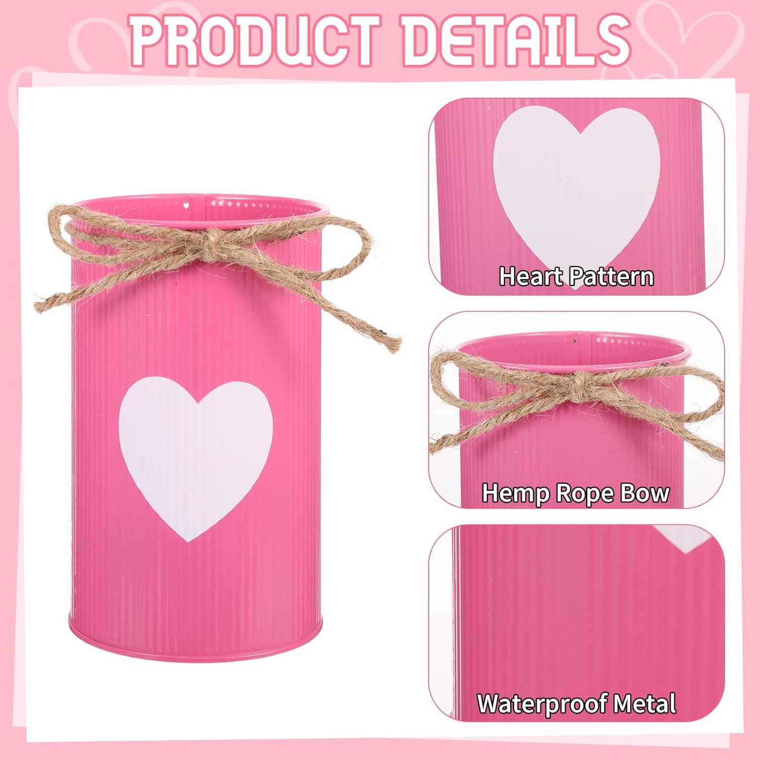 6 Pcs Valentine's Day Vases Heart Galvanized Flower Buckets Table Centerpiece Decorative Flowers Vases Metal Utensil Holders for Kitchen Countertop Wedding Party Home Decorations (Red Pink White)